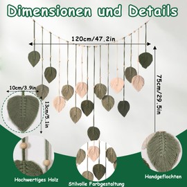 Mincloss Macrame Wall Hanging Tapestry Boho Decorative Wall Macrame Tapestry with Wooden Beads and Leaf Design, Handmade Tapestry Wall Hanging Decoration for Bedroom, Living Room, Children's Room
