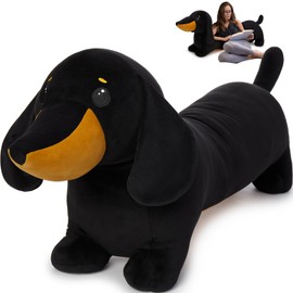MorisMos Dachshund Stuffed Animal Plush 4ft, 43'' Long Weiner Dog Body Pillow for Kids Adults, Lifelike Weiner Dog Toy Designed in NYC, Realistic Black Dachshund Gift for Girl Boy Toddler Women