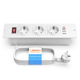 Ohuo Ohuo Tischsteckdose 3 Fach mit USB C PD 20W, Einbau Steckdosenleiste Wei? mit Schalter, Einbau Mehrfachsteckdose mit USB C und 3 USB, Tischplatte Versenkte Steckdose mit USB C Wei?