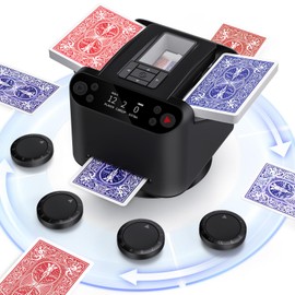 XPAW Automatic Card Shuffler and Dealer 2-in-1, 2 Deck 360° Rotating Dealing Machine for 12 Players, 4 Drawing Remotes, Rechargeable Playing Card Shuffler Machine for UNO, Poker, Phase 10(Black)