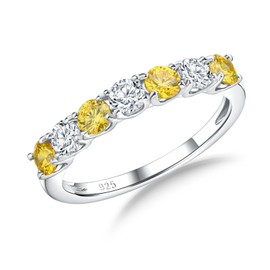 RANDES Citrine Rings Cubic Zirconia Wedding Band 925 Sterling Silver November Birthstone Ring Yellow 7 Stone Ring Size 9