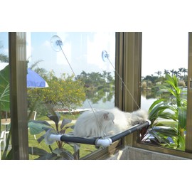 PEFUNY Cat Window Hammock – Mess-Free Waterproof Cats Window Perch for Large Cats, Strong Suction Cup Hammock with Flannel Cover, Indoor Cat Seat, Black