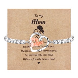 Uloveido To My Mom Heart Tennis Chain Bracelet Birthday Mother's Day Christmas Gift from Daughter, Metal, Cubic Zirconia