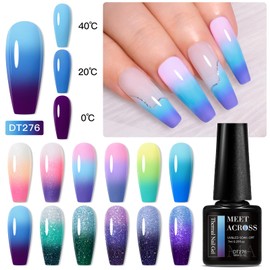 MEET ACROSS Glitter Thermal Gel Nail Polish Gel Temperature Color Changing Gel Polish Soak Off UV Gel Nail Polish Nail Art Varnish For Home Salon Manicure DIY 12 PCS/BOX