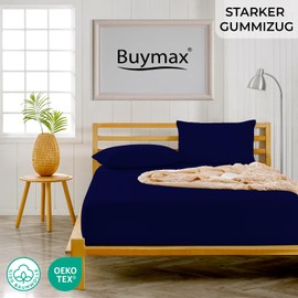 Buymax® Fitted Sheet, 90 x 200 cm, Double Pack, 100% Jersey Cotton, Mattress Height Up to 25 cm, Navy Blue