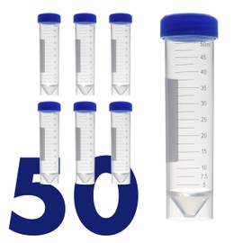 Kashi Scientific Kashi Scientific Self Standing Centrifuge Tubes 50mL, [50 Pack] Plastic Test Tube with Screw Caps, 50mL Sterile Test Tubes with Lids, 50 mL Skirted Tubes with Printed Graduation and Write-on Spot