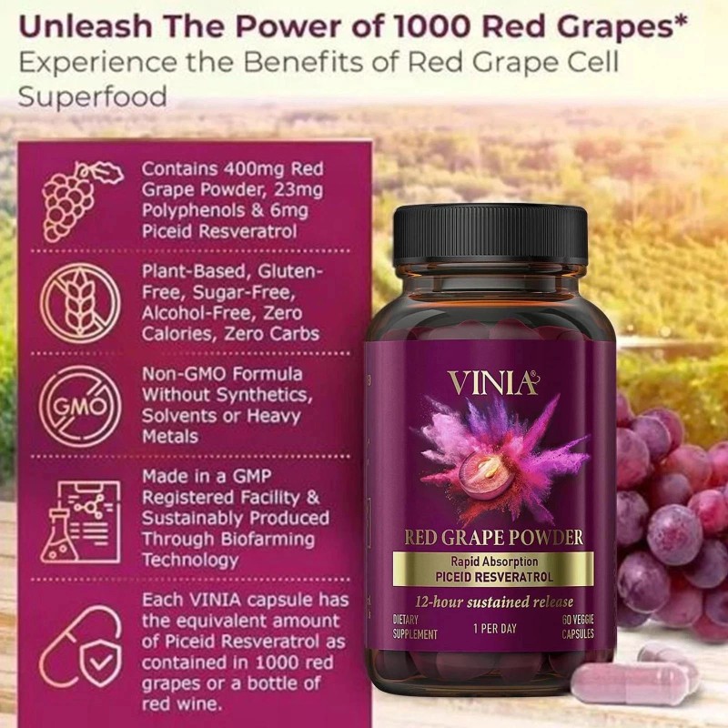 unbranded Vinia Red Grape Powder Rapid Absorbtion Piceid Resveratrol 60
