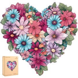 Ruikiyart Wooden Puzzles for Adults, Flower Heart Jigsaw Puzzles 200 Pieces, Unique Shapes Liberty Jigsaw Puzzles, Beautiful Gift for Adult and Kids, 11.2 x 10.7 Inches, Medium Size