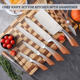 8 Pcs Knife Set with Acrylic Block, Stainless Steel Sharp Knife Set for kitchen,Non Stick Non Rust Knife Block Set with Gradient Handle,Professional Chef Knife Sets with Knife Sharpener (Silvery)
