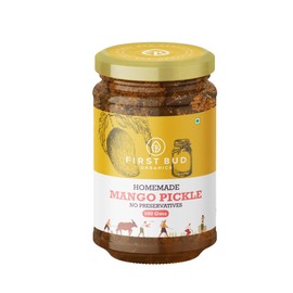 First Bud Organics Pickle Mango | Mothers Recipe | Homemade In Mustard Oil Spicy Rajasthan flavor (12.3 Ounce)