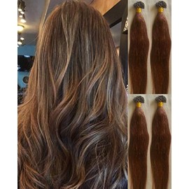 Hair Faux You 18" Remy Straight Pre bonded Keratin U Tip Human Hair Extensions 100 grams 100 strands Per Package Color #6 Medium Chestnut Brown