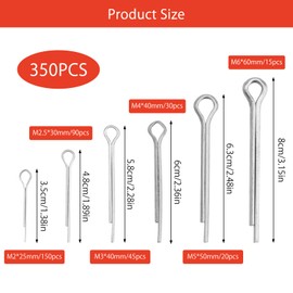 APOMOONS 350 Pcs Cotter Pins Assortmen Stainless Steel Split Pins Assorted Clip Key Fastener Fitting Panel Pins Kit Panel Pins Kit for Automotive, Mechanics, Car Garage, Workshop Repair
