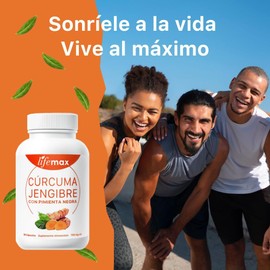 LIFEMAX Cúrcuma y Jengibre con Pimienta Negra | Suplemento Premium en Cápsulas Veganas Fácil de Digerir con Ingredientes Naturales