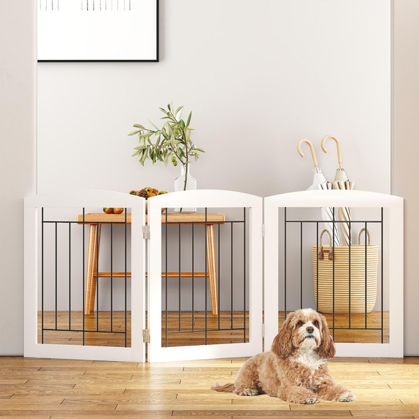 PAWLAND Free Standing Dog Gates for The House Stairs Doorways