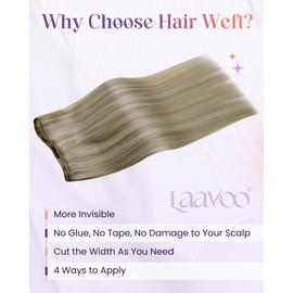 LaaVoo Weft Hair Extensions Real Human Hair 24 Inch 100g Light Blonde with Golden Blonde Reflections Hair Extensions Straight Sew in Hair Extensions Double Weft Hair Extensions #16/22