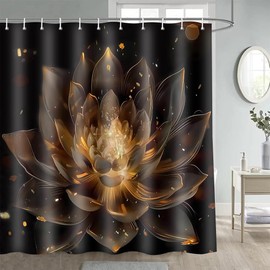 OSUNBD Lotus Shower Curtain Black and Gold Flower Shower Curtains Decor Spa Zen Spiritual Golden Floral Bath Curtain Set, Waterproof Fabric 72x72In for Bathroom Decor Bathtub with 12 Hooks