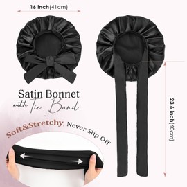 Yanideer Satin Bonnet Silk Bonnet Hair Bonnet for Sleeping Bonnets with Tie Band Adjustable for Women Curly Natural Hair