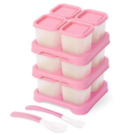 Matyz 12-Pack Plastic Food Storage Containers With Lids Airtight Freezer Safe (Pink, 4 OZ Each) - Baby Food Freezer Trays With Lids Baby Cubes Food Storage - Stackable Baby Food Storage Containers