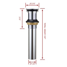 Purelux Pop up Drain Stopper for Bathroom Faucet Vanity or Vessel Sink Bathroom Drain Assembly No Overflow, Chrome Finish