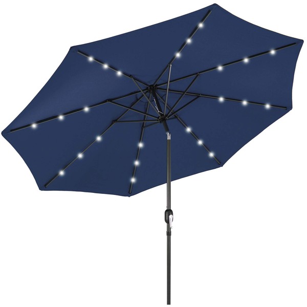 Best Choice Products 10ft Solar Powered Aluminum Polyester LED Lighted Patio Umbrella w/Tilt Adjustment and UV-Resistant Fabric, Navy Blue