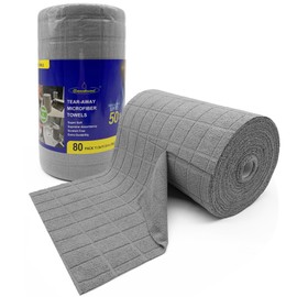 Greenfound Microfiber Cleaning Cloth Roll -80 Pack,Tear Away Towels for Car,Reusable Paper Towels Washable,Super Absorbent,Lint Free Cleaning Rags for House,Kitchen,Window-11.5"×11.5"(Check Grey)