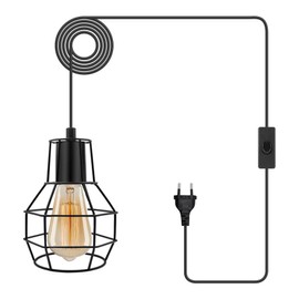 Vintage Pendant Lamp with Plug, E27 Retro Pendant Light with Switch, Industrial Metal Lampshade, Pendant Lamp, E27 Lamp Holder with Cable, 450 cm, Camping Lamp, Hanging, Kitchen Lamp, Dining Room Lamp