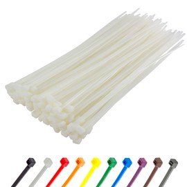 Gocableties Cable Ties Pack of 100 White/Natural Transparent 200 mm x 7.6 mm with 54.4 kg Tensile Strength, Tensile Strength 54.4 kg, Extra Strong, UV Resistant Set