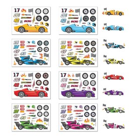 Sport Cars Construction Vehicle Tool Vehicles Planes Helicopter Aircraft Taxi - 4 Themes 32 Sheet Make Your Own Stickers for Kids - Assorted Multicolor - Time Alternative Creative Party Favors