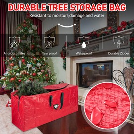 Heavy Duty Christmas Tree Bag, Artificial Christmas Tree Storage Bag, Fits Up to 9 ft Disassembled Trees, Extra Large Waterproof Xmas Tree Bag with Dual Zipper, Reinforced Handles(Red,120*50*38cm)