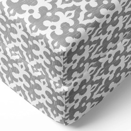 Bacati - 2 Pack Essentials Classic Super Soft Breathable 100% Cotton Muslin Baby Crib Fitted Sheets - Fits Standard 28 x 52 x 5 Crib & Toddler Mattresses (Ikat Damask Grey)