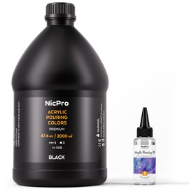 Nicpro Jet Black Color Acrylic Pour Paint, 67.6 Ounce Pre-Mixed Pouring Paint Supplies with Silicone Pour Oil & Gloves for Canvas, Rock, Wood Cell Creation Flow DIY Art Painting, Ready to Pour