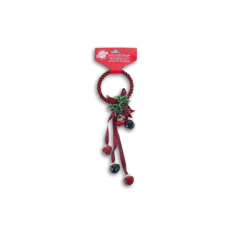 Christmas Holiday Themed Doorknob Door Hanger with Jingle Bells (Black