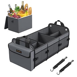 MIKKUPPA Car Trunk Organizer with Cooler Bag, 5 Compartments Trunk Organizer for Car Portable Suv Trunk Organizers and Storage with 2 Adjustable Straps for Auto, Trunk, Outdoor, Miniva (Gray)
