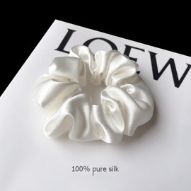 30 Momme Mulberry Silk Scrunchies for Women – Large Hair Ties for Curly Hair, Sleep & Ponytails – Soft, Gentle Hold (White)