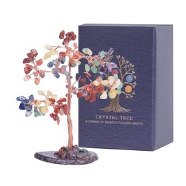 Pretty Jolly 7 Chakra Healing Stones Rainbow Crystals Tree of Life Positive Energy Gemstone Money Tree Spiritual Meditation Reiki Gifts with Agate Slice Base for Home,Office,Desk Feng Shui Décor