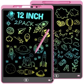 LCD Writing Board, 12 Inch Colourful Painting Pad, Reusable Erasable Drawing Board, Lockable Drawing Board, Toy & Gifts for Boys Girls for Travel, Home, School - 2 Pack Pink