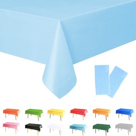 2Pcs 137*274cm Disposable Pastel Blue Table Cloth Table Covers,Easter Party Rectangular Dining Table Cover Disposable Table cover Plastic Tablecloths for Baby Shower,Easter,Birthday Party Decoration