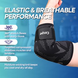 Caspe Elbow Brace, Adjustable Compression Sleeve with Strap-Tennis Elbow Brace for Men & Women, Tendonitis, Weightlifting, Workouts (Pack of 2, Black, Large)