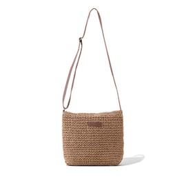 Businey Straw Bag for Women, Summer Straw Beach Crossbody Bags for Women with Zipper Adjustable Strap, Bohemian Weave Handmade Shoulder Handbags for Holiday Beach Travel