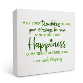 OFlich Irish Blessing Wooden Sign - St Patricks Day Gifts, Irish Blessing Shamrock Lucky Sign 5x5, St Patricks Day Christian Gifts for Women, Irish Blessing Wall Decor