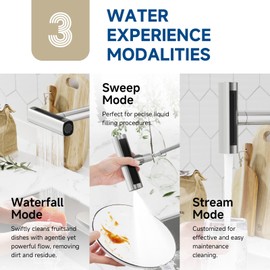 Waterfall Kitchen Sink Faucet 3 in 1 Function - 3 Modes (Sweep/Stream/Waterfall) | Stainless Steel Kitchen Faucet with 360° Swivel | Modern Design for Kitchen, Bar, Laundry, RV