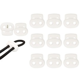 10pcs Cord Locks, Plastic End Spring Stop Toggle Stoppers,Colors,Double Hole for Paracord,Shoelaces,Garment Drawstring (white)
