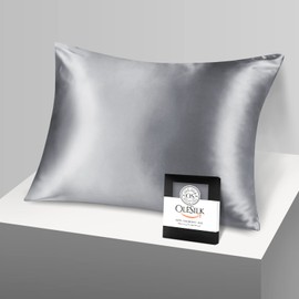 OLESILK King Size Silk Pillow Cases for Hair and Skin, Real Pure 19 Momme Mulberry Silk Pillowcase Zippered, Soft Breathable for Sleeping- Silvergrey, 20''×36''