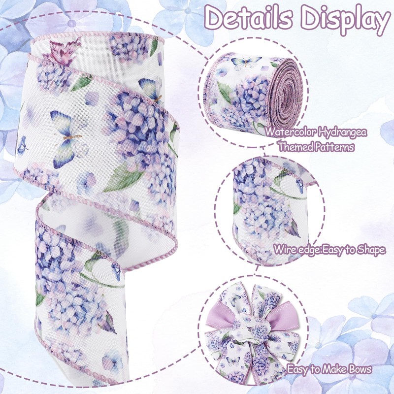 20 Yard Hydrangea Wired Edge Ribbon Purple Hydrangea Flower Craft