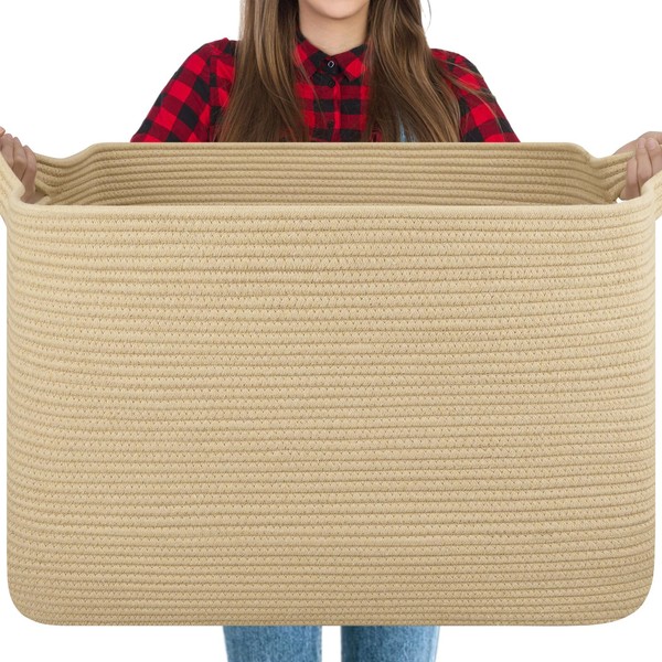 OIASKET 118 Extra Large Blanket Basket, 24.8"x17.7"x16.2" Woven Rope Baskets