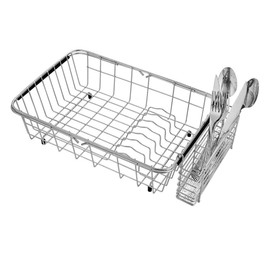 Expandable Dish Drying Rack and Utensil Holder, 304 Stainless Steel Over Sink Dish Rack, Dish Drainer in Sink or On Counter, Rustproof