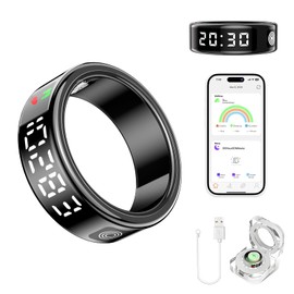 Smart Ring Health Tracker for Women & Men - IP68 Waterproof Fitness Rings with LED Screen, Heart Rate/Blood Oxygen/Sleep Monitoring/Motion Tracking, No Subscription Fee