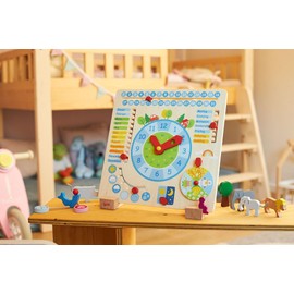 goki 58398 - Jahresuhr - aus Holz - Kinder Lernen spielerisch Kalender, Jahreszeit, Wetter und Uhrzeit zu verstehen