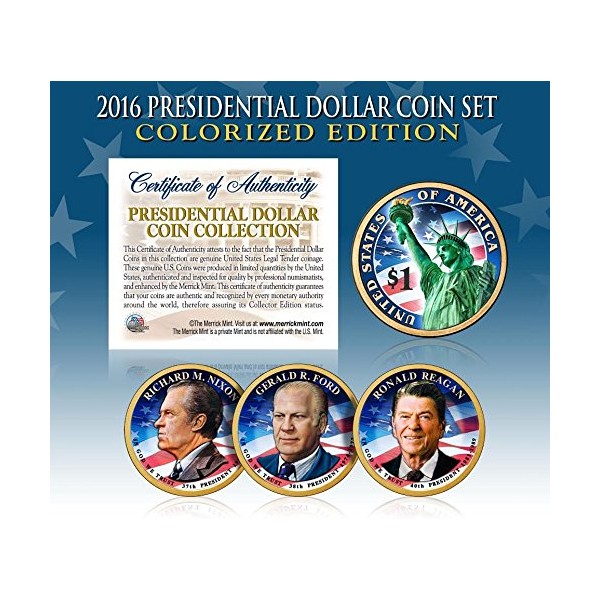 2016 US Mint Colorized Presidential $1 Dollar Coins - Final Full Set of 3