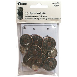 Yline 10 Jeans Buttons, Antique Copper, 20 mm, Jeans Buttons, Metal Buttons, Sew-Free, in SB Pack, SL, 3069
